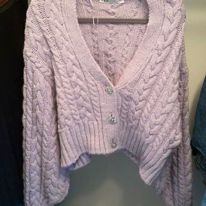 Lavender cableknit cardigan